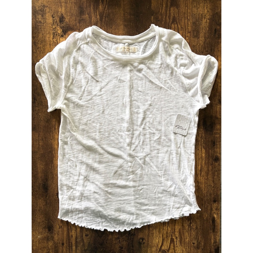 Free People We The Free White Slub Knit Tee Raw Edge Lettuce Trim Large NWT